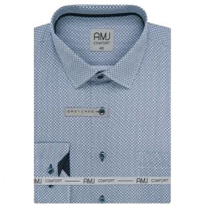 Pánská košile AMJ bavlněná, modrá kostičkovaná VDBR1391, dlouhý rukáv (regular + slim-fit + prodloužený slim-fit)