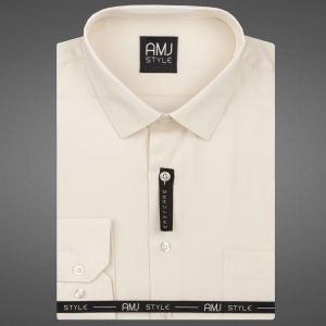 Pánská košile AMJ, smetanová s vytkávaným vzorem, VD002, dlouhý rukáv (regular + slim-fit + prodloužený slim-fit)