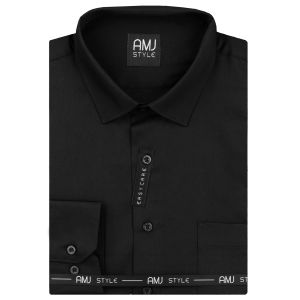 Pánská košile AMJ, černá s vytkávaným vzorem, VD1272, dlouhý rukáv (regular + slim-fit + prodloužený slim-fit)