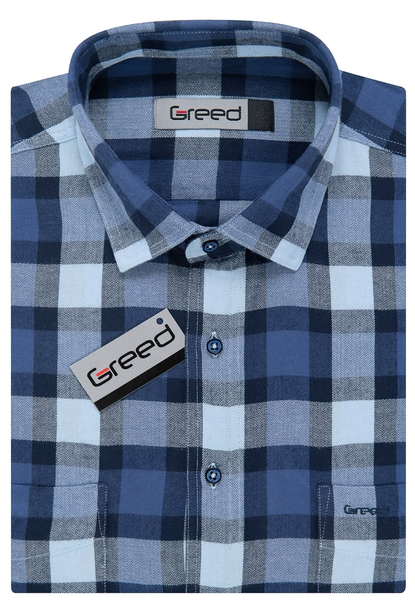 Pánská košile GREED flanelová modrá károvaná SDF359, dlouhý rukáv