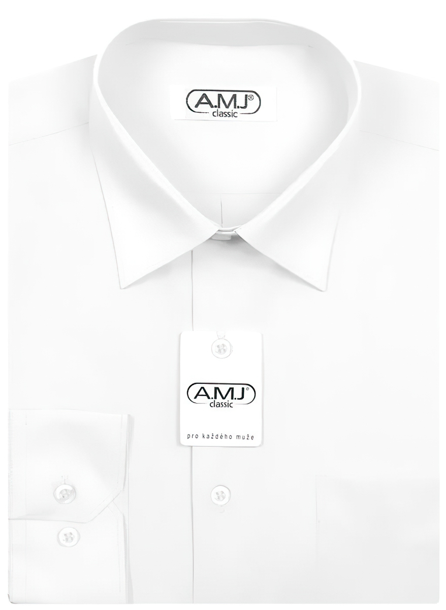 Pánská košile AMJ jednobarevná JDP018, bílá, dlouhý rukáv, prodloužená délka
