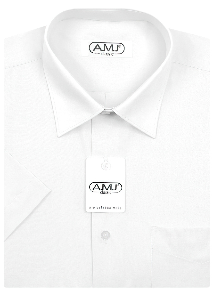 Pánská košile AMJ jednobarevná JKS018, bílá, krátký rukáv, slim fit