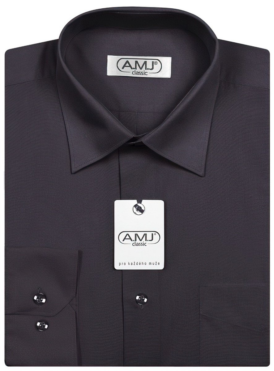 Pánská košile AMJ jednobarevná JDP019, tmavě šedá, dlouhý rukáv, prodloužená délka