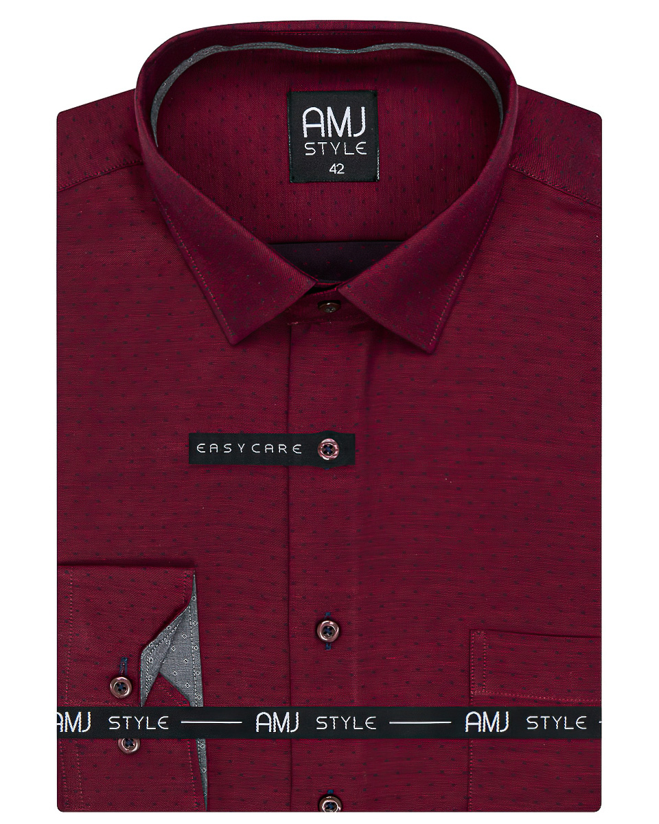Pánská košile AMJ, červená puntíkovaná VDR1180, dlouhý rukáv (regular + slim-fit)