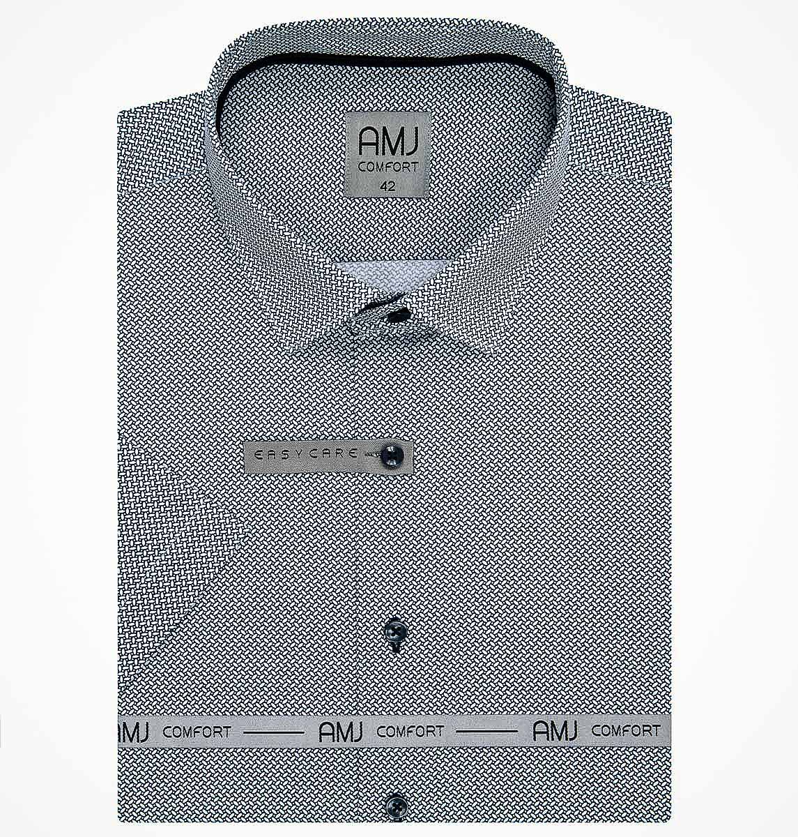 Pánská košile AMJ bavlněná, šedo-bílá mozaika VKBR1194, krátký rukáv (regular + slim fit)